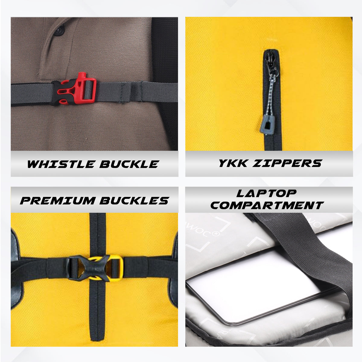 Aerofit 60L Rucksack with Multi-Pocket Design & Laptop Compartment, ideal for Hiking - Yellow