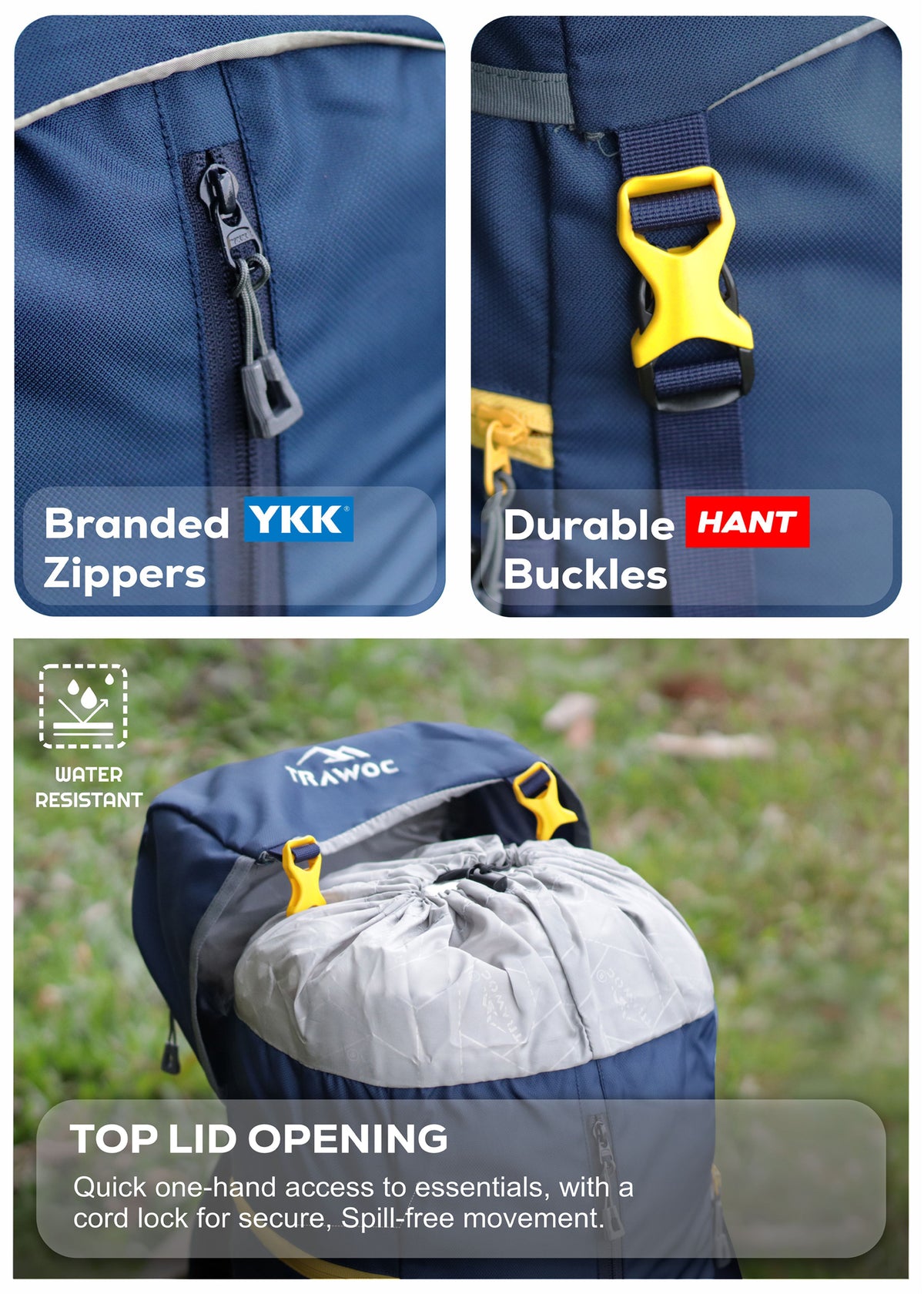 Hover 50L Backpack for Men & Women, Light weight with Multi-Pocket & Rain Cover - Navy Blue