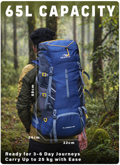 Flyspeck 65 L Travel Backpack with Lightweight Build & with Multi-Pocket Design - Navy Blue