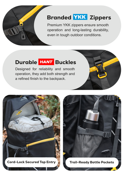 TREKELITE 60L  Backpack Hiking Trekking  Rucksack  with Water Proof Rain Cover - Black