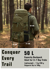FUSION X 50 L internal frame Bag with Rain Cover and Shoe Compartment - Olive Green