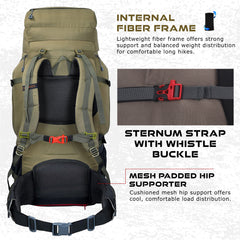 Armor Pro 60L Backpack for Men & Women with Water-Resistant Fabric -Olivegreen(clearance sale)