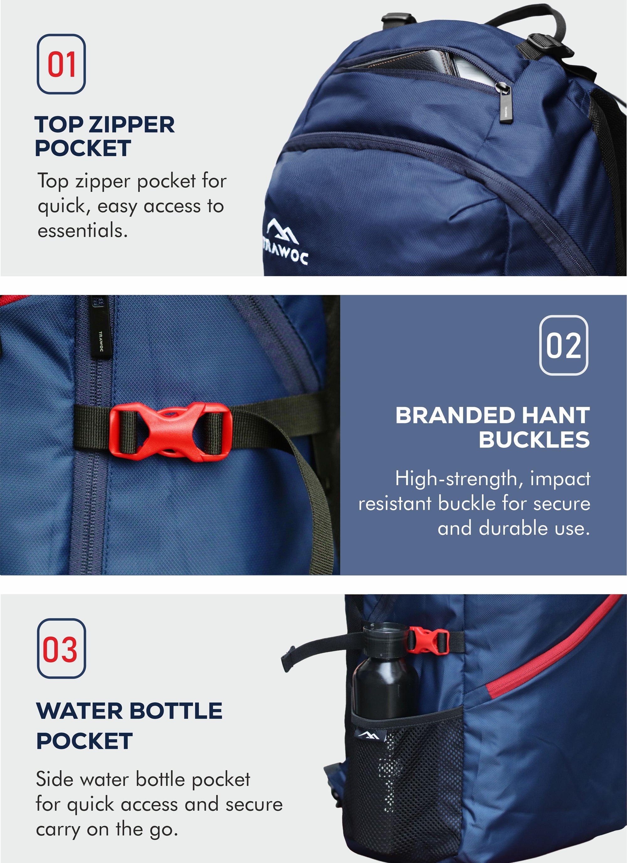 VIPER 30L Bag for Men and Women, Laptop Backpack with water resistant fabric - Navy Blue