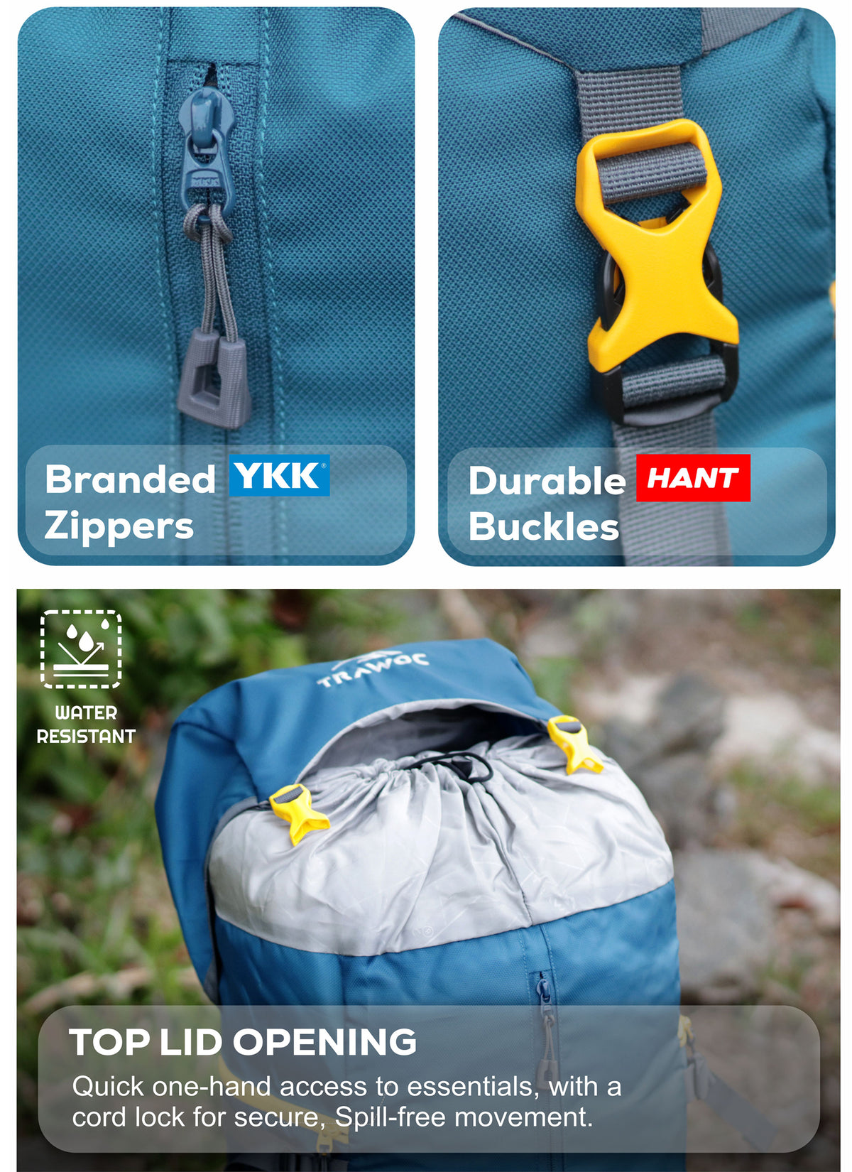 Hover 50L Backpack for Men & Women, Light weight with Multi-Pocket & Rain Cover - Englishblue