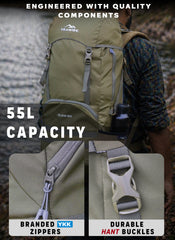 Glide 50 L Backpack featuring  Water-Resistant Fabric & Lightweight Build – Olivegreen(clearance sale)