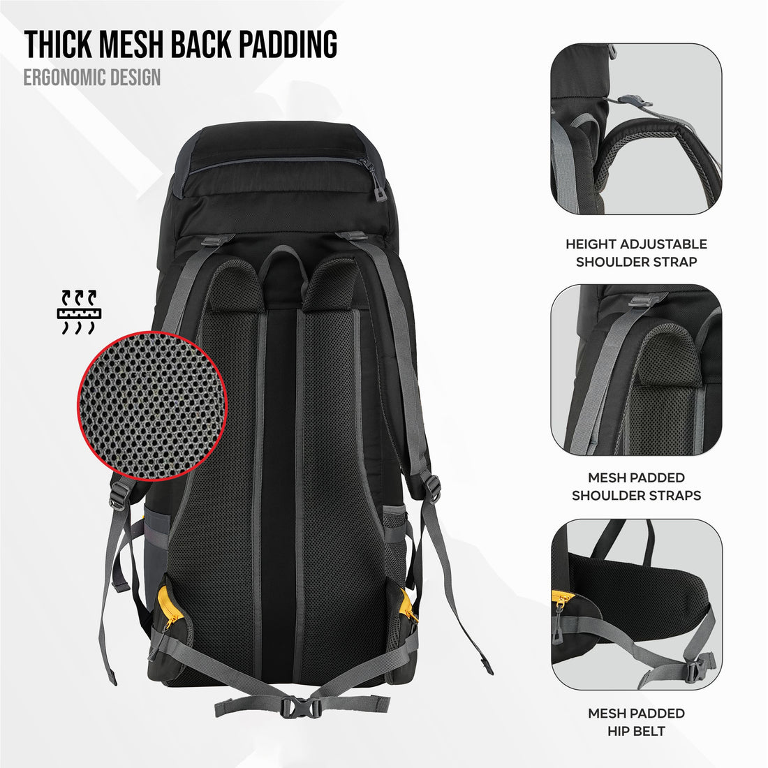 GRITMAX 55 L Front & Top Open Backpack for Hiking Trekking Bag for Men & Women with Rain Cover - Grey