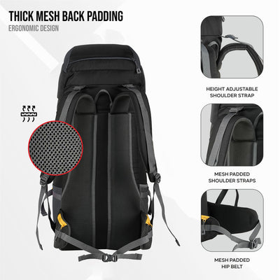 GRITMAX 55 L Front & Top Open Backpack for Hiking Trekking Bag for Men & Women with Rain Cover - Grey