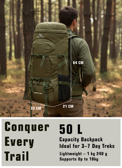 FUSION X 50 L internal frame Bag with Rain Cover and Shoe Compartment-Olivegreen