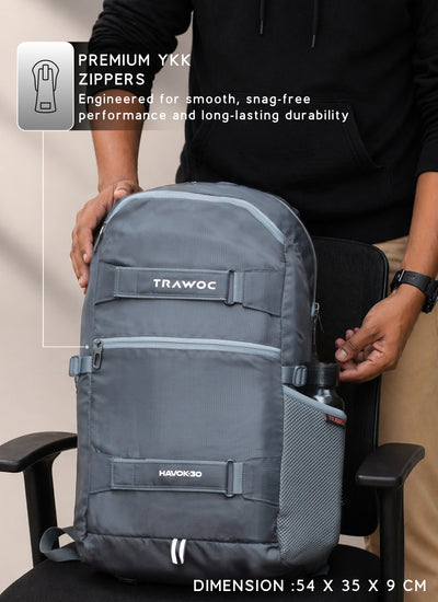 HAVOK 30L Unisex  Laptop Backpack  Ideal Travelling Casual use -Grey