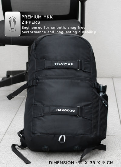 HAVOK 30L Unisex  Laptop Backpack  Ideal Travelling Casual use -Black