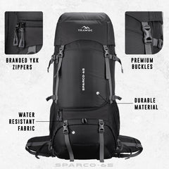 Sparco 65L Travel Backpack featuring with Laptop Compartment & Shoe Compartment – Black
