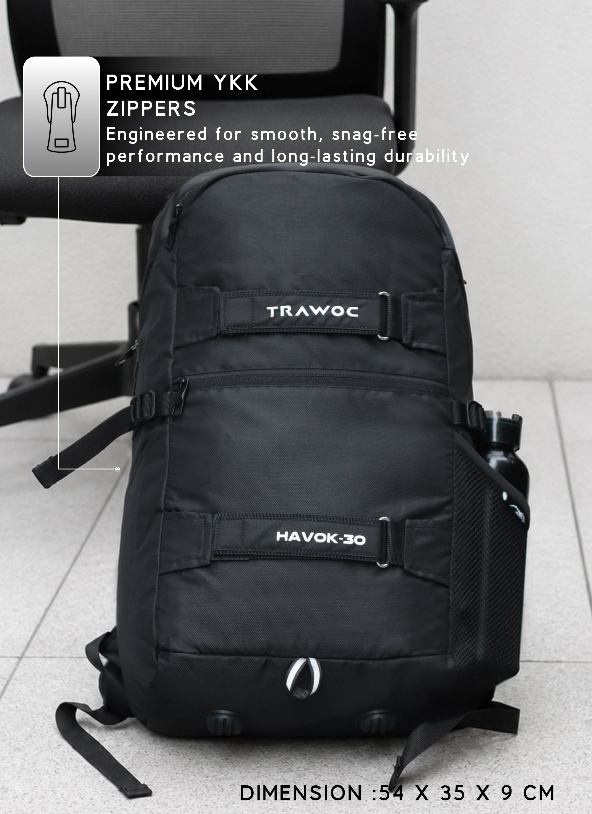 HAVOK 30L Unisex Laptop Backpack Ideal Travelling Casual use - Black