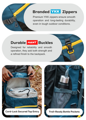 TREKELITE 60L Backpack Hiking Trekking Rucksack with Water Proof Rain Cover - English Blue