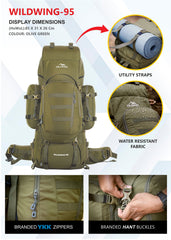 Wildwing 95L (80+15)  Bag for Hiking & Travel with Shoe Compartment & Water-Resistant-Olivegreen