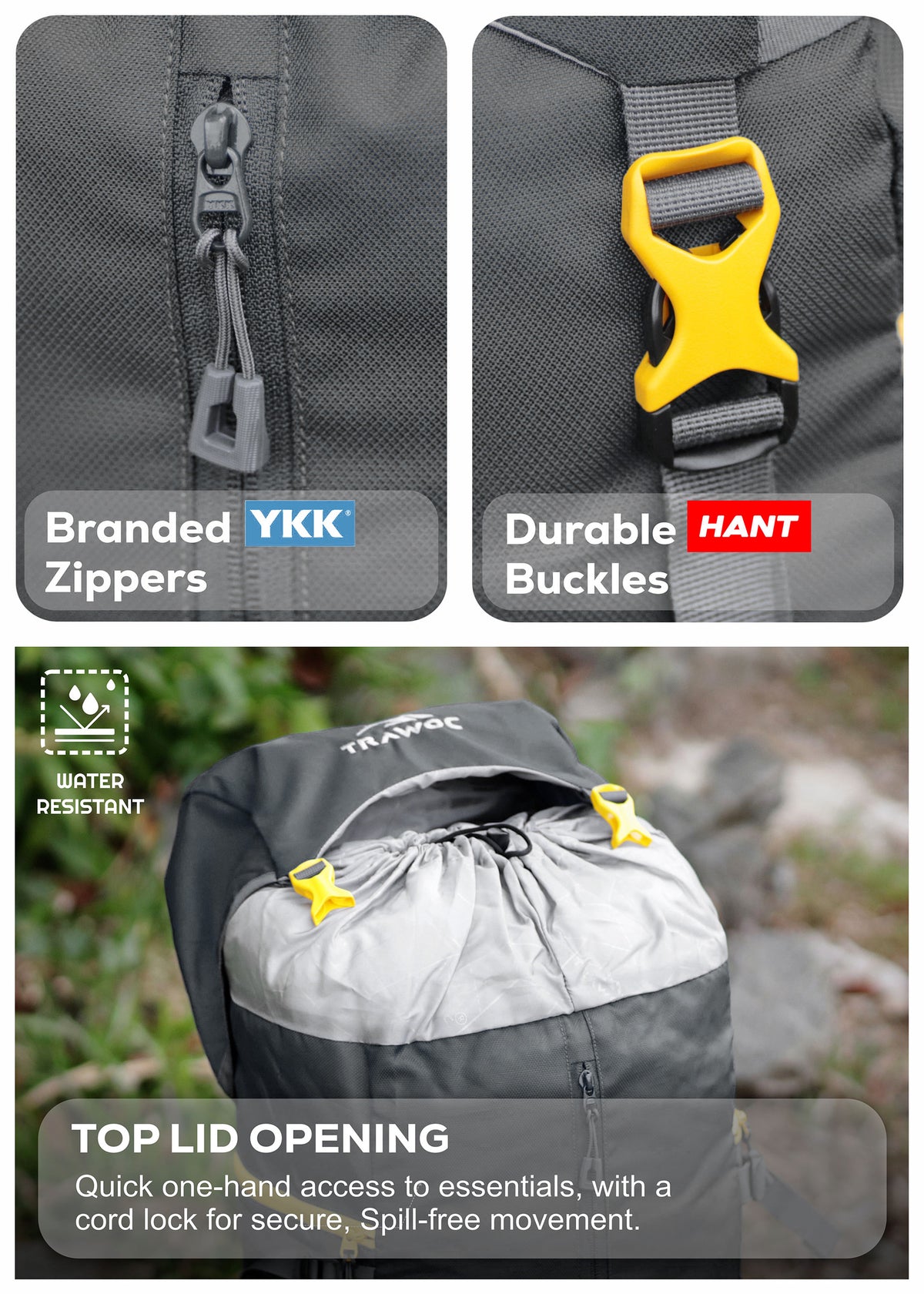 Hover 50L Backpack for Men & Women, Light weight with Multi-Pocket & Rain Cover - Grey