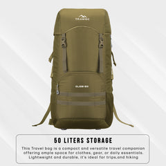 Glide 50 L Backpack featuring  Water-Resistant Fabric & Lightweight Build – Olivegreen