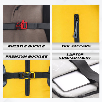 Aerofit 60L Rucksack with Multi-Pocket Design & Laptop Compartment, ideal for Hiking - Yellow (Refurbished)