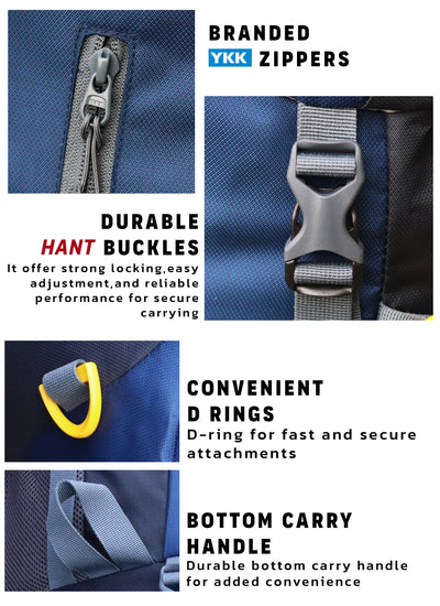Flyspeck 65 L Travel Backpack with Lightweight Build & with Multi-Pocket Design - Navy Blue