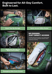 WILDQUEST 50L Travel Backpack  with Laptop Compartment, Rain Cover, Shoe Compartment-green