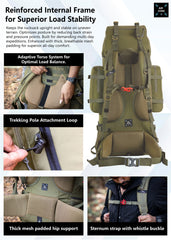 Wildwing 95L (80+15)  Bag for Hiking & Travel with Shoe Compartment & Water-Resistant-Olivegreen