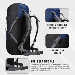 Glide 50 L Backpack featuring  Water-Resistant Fabric & Lightweight Build – NavyBlue