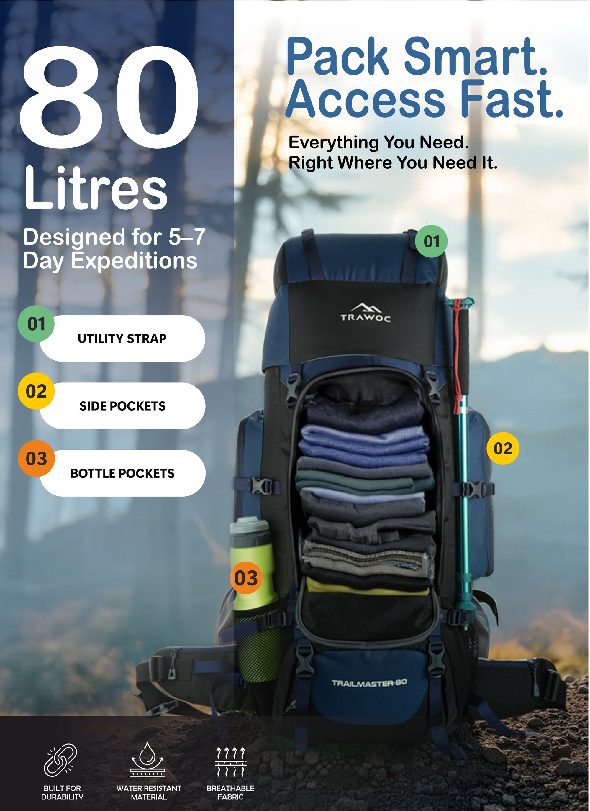 Trawoc Camping Backpack (80Ltr)