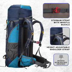 Cliffhiker 65 L Rucksack featuring  Durable Zippers &  Laptop Compartment – Skyblue