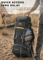 DYNAMITE 65L Travel Backpack with Rain Cover & Shoe Compartment - Grey