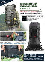 Skyranger 70 L Rucksack for Hiking & Travel with Ergonomic Shoulder Straps & Internal metal frame - Grey