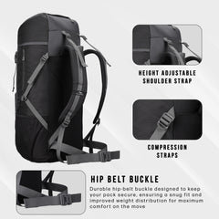 Glide 50 L Backpack featuring  Water-Resistant Fabric & Lightweight Build – Grey