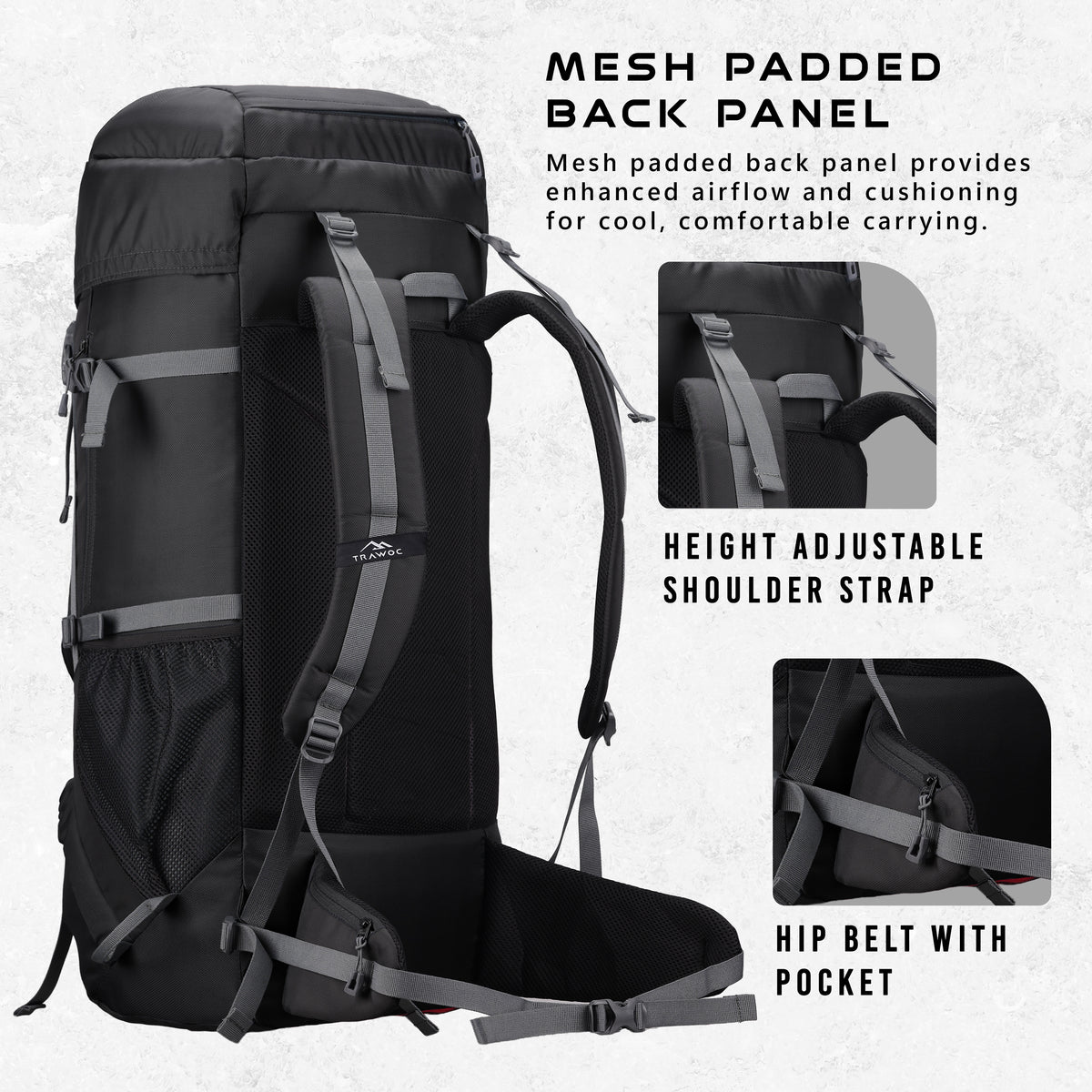 Sparco 65L Travel Backpack featuring with Laptop Compartment & Shoe Compartment - Black