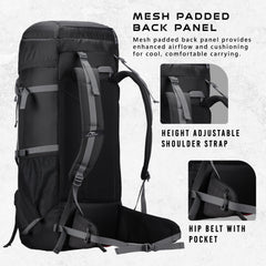 Sparco 65L Travel Backpack featuring with Laptop Compartment & Shoe Compartment – Black