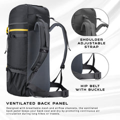 Hover 50L Backpack for Men & Women with Multi-Pocket Design & with Lightweight Build-Grey