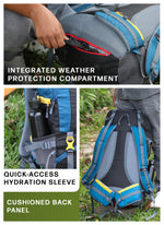 INVICTUS 60L Travel Backpack Hiking Bag for Men & Women with Rain Cover - English Blue