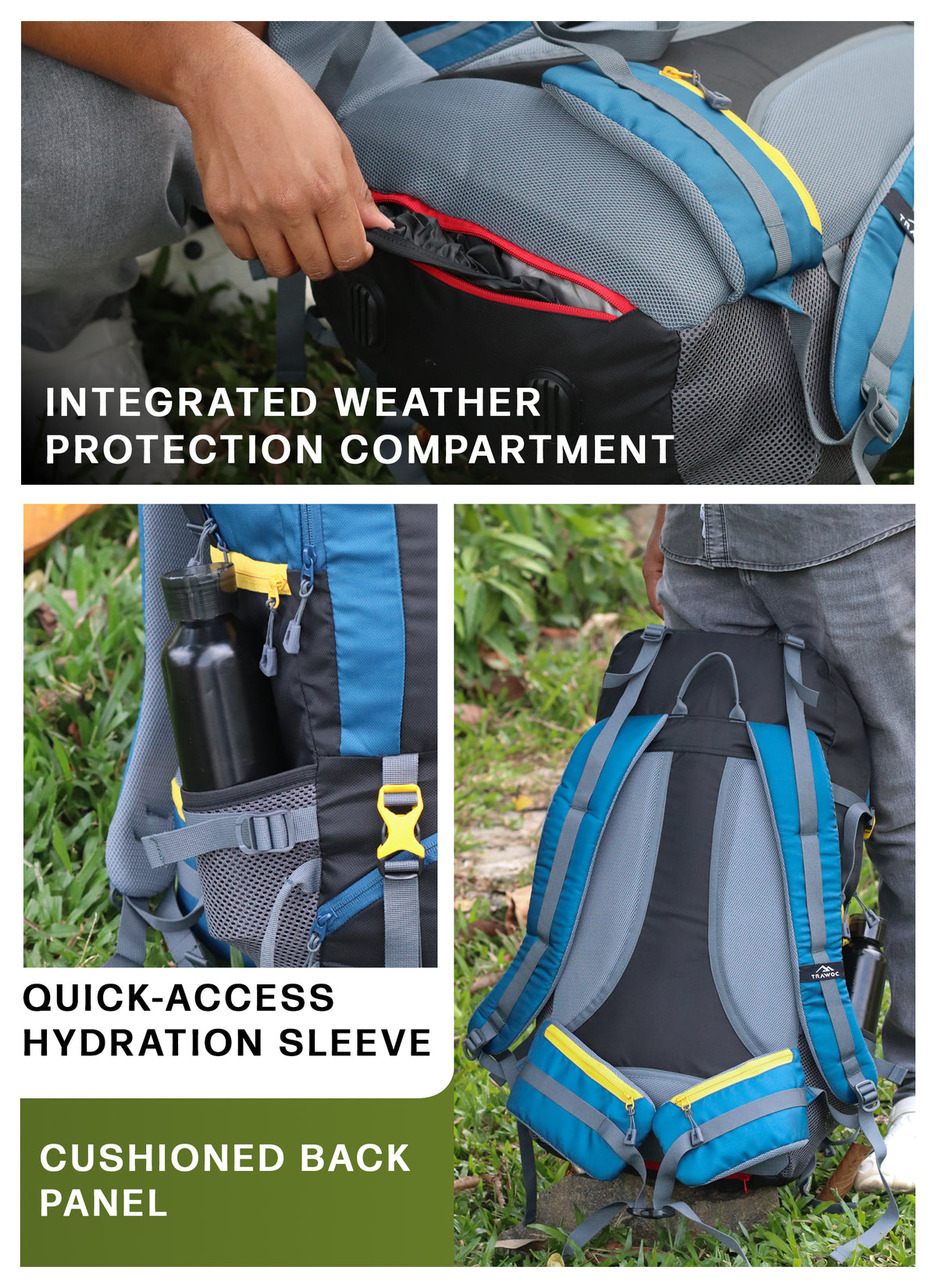 INVICTUS 60L Travel Backpack Hiking Bag for Men & Women with Rain Cover - English Blue