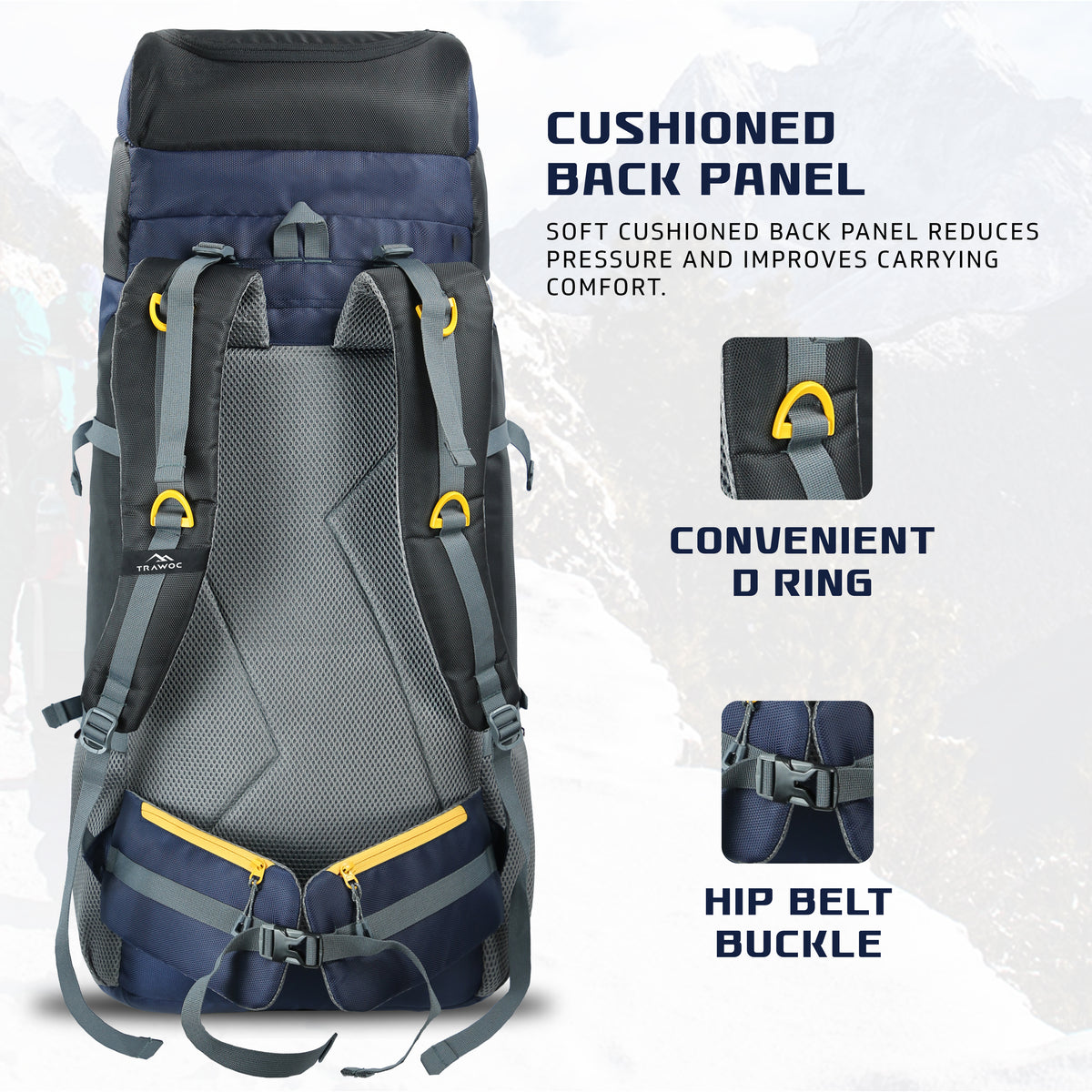 Airwave 60L Travel Backpack with Laptop Compartment & Rain Cover - Grey