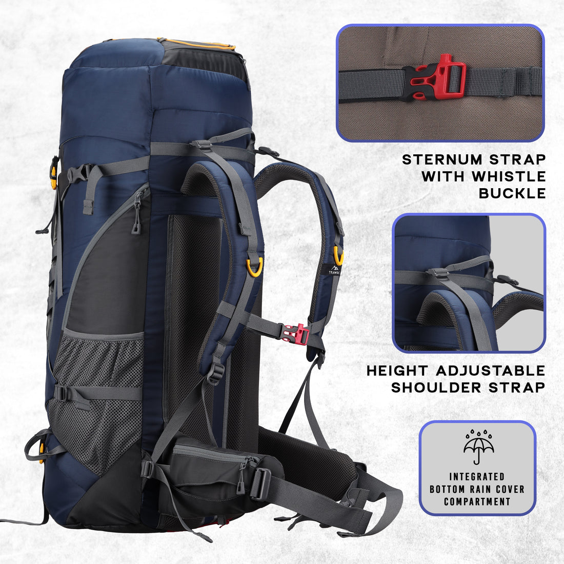 Cliffhiker 65 L Rucksack featuring with Durable Zippers & Laptop Compartment - Black