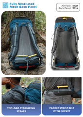 TREKELITE 60L Backpack Hiking Trekking Rucksack with Water Proof Rain Cover - English Blue