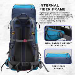 Cliffhiker 65 L Rucksack featuring  Durable Zippers &  Laptop Compartment – Skyblue