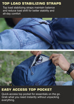 Hover 50L Backpack for Men & Women, Light weight with Multi-Pocket & Rain Cover - Navy Blue