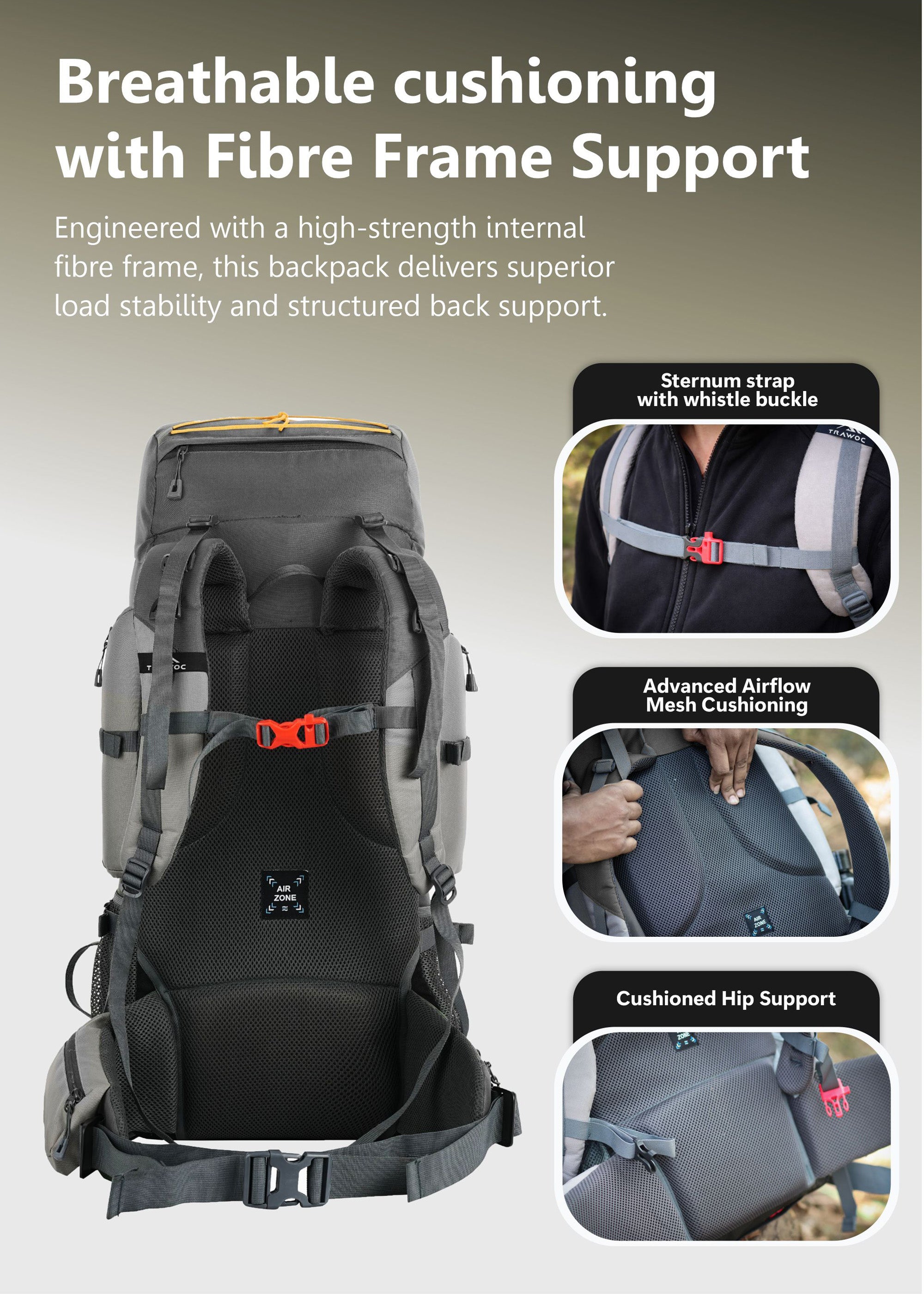 WILDQUEST-50 Rucksack - LAVA GREY |50L Capacity, Laptop Compartment, Rain  Cover, Shoe Compartment