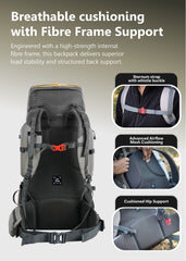 WILDQUEST 50L Travel Backpack  with Laptop Compartment, Rain Cover, Shoe Compartment-grey