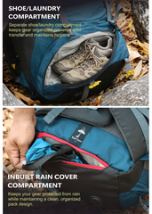 TREKELITE 60L Backpack Hiking Trekking Rucksack with Water Proof Rain Cover - English Blue