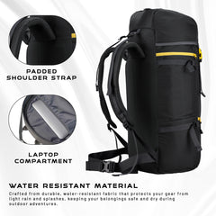 Hover 50L Backpack for Men & Women with Multi-Pocket Design & with Lightweight Build - Black