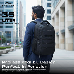 TPB05 - 35L  Office & Travel Bag with 16-Inch Padded Laptop Compartment, USB Charging Port - Black