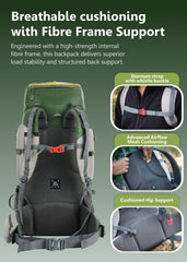 WILDQUEST 50L Travel Backpack  with Laptop Compartment, Rain Cover, Shoe Compartment-green
