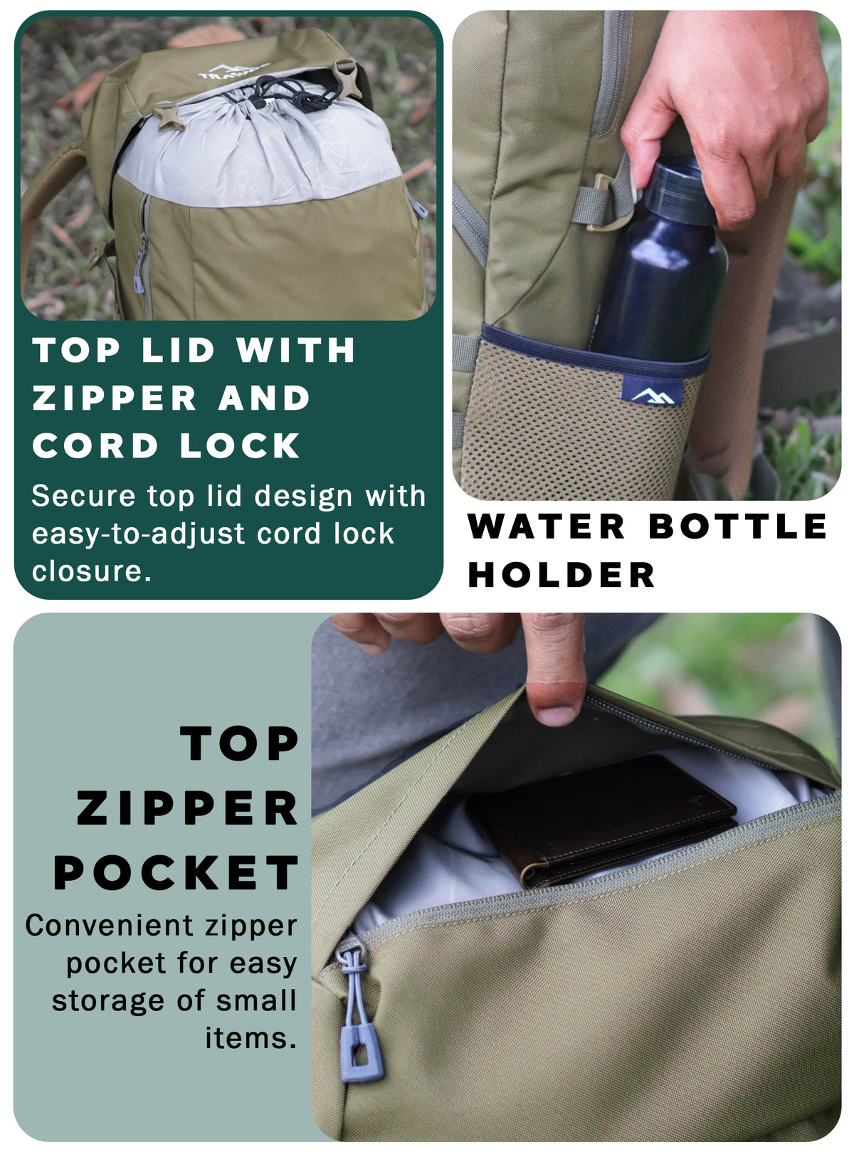 Glide 50 L Backpack featuring  Water-Resistant Fabric & Lightweight with Rain cover – Olivegreen