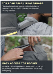 Hover 50L Backpack for Men & Women, Light weight with Multi-Pocket & Rain Cover - Grey