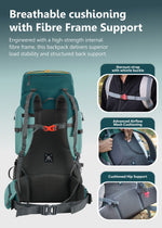 WILDQUEST 50L Travel Backpack  with Laptop Compartment, Rain Cover, Shoe Compartment-Shamrock