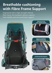 WILDQUEST 50L Travel Backpack  with Laptop Compartment, Rain Cover, Shoe Compartment-Shamrock